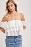 TEXTURED OFF-THE-SHOULDER TIERED CROP TOP