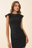 CD05798-Round Neck Flutter Cap Sleeve Ruched Detail Dress