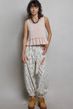 Round Neck Ruffle Hem Trim Detail Floral Sleeveless Top