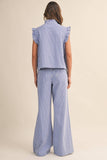 IST6347 STRIPED DENIM RUFFLE OVERSIZE VEST AND WIDE PANTS