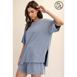 PLUS SIZE MINERAL WASHED COTTON OVERSIZED SLIT TEE