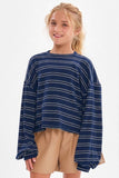 Striped Open Back Brushed Knit Top