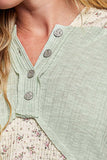 Mixed-Fabric Feminine Look Floral Lace Trim Long Sleeve