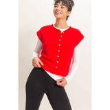 Rolled Edge Button Front Sweater Vest