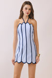 CD06765-Contrast Piping Detail Halter Neck Mini Dress