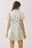 CD07052-Floral Print Puff Sleeve Bubble Hem Mini Dress