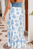 Boho Floral High Waist Ruffle Split Maxi Skirt