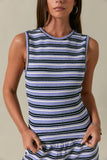 ROUND NECK SLEEVELESS STRIPE TOP WITH MID WAIST SHORTS