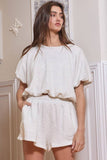 Bubble Hem & Sleeve Terry Crop Top