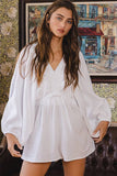 R5268D  Smocked V-neck Ruffled Solid Woven Romper