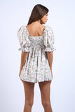 FLORAL PRINT HALF PUFF SLEEVE MINI ROMPER