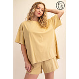PLUS SIZE MINERAL WASHED COTTON OVERSIZED SLIT TEE