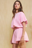 Scuba Bubble Hem And Sleeve Solid Crop Top