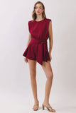 CP10295-Padded Shoulders Elasticized Waist Back Tie Romper