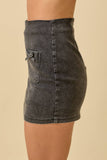 Mini Denim Skort With Front Pocket And Ribbon Bow