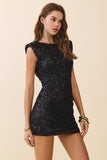 Sequin Scoop Back Structured Shoulders Dress