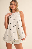 IST6095-A POLKA DOT DENIM LONGLINE TOP AND SHORT SET