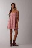 PINK DITSY V-SHAPE HOLE TIE STRAP SWING MINI DRESS