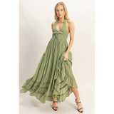 Halter Neck Smocked Maxi Dress