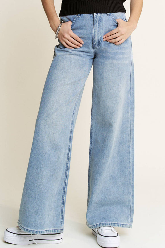 HQP0001-DENIM WIDE LEG JEANS-BROKEN