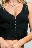 V-Neck Sleeveless Lace Ribbed Knit Top