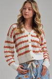 WAVY STRIPE POINTELLE FALL THANKSGIVING SWEATER CARDIGAN