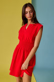 PD19523 Smocked Waist Sculpted Shoulder Mini Dress