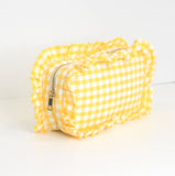 Gingham Ruffle Zipper Pouch Embroidery Friendly Cosmetic Bag