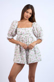 FLORAL PRINT HALF PUFF SLEEVE MINI ROMPER