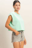 Crew Neck Boxy Sleeveless Cropped Top