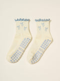 Bow Ruffle Grip Sock [Dusty Blue], Pilates Socks