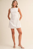 ID10174-A SLEEVELESS WOVEN MINI DRESS WITH SIDE PLEAT DETAIL