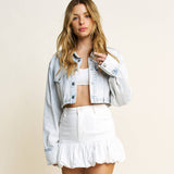 Jean Washed Button Up Cropped Denim Jacket-HQJ0001