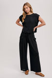 RELAXED KNIT SMOCKED TOP AND WIDE PANTS SET