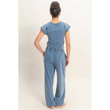 Rolled Sleeve Wrap-Front Crop Top And Jogger Set