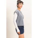 Rolled Edge Button Front Sweater Vest