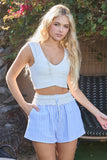 P5574-1 | Contrast Detail Striped Seersucker Short