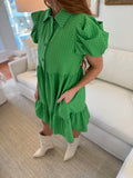 Mollie Puff Sleeve Dress-Green
