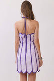 CD06765-Contrast Piping Detail Halter Neck Mini Dress