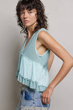 Sleeveless contrast thermal cropped babydoll top