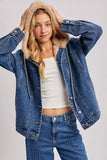 BUTTON DOWN FAUX FUR HOODED DENIM JACKET