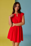 PD19523 Smocked Waist Sculpted Shoulder Mini Dress