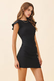 CD05798-Round Neck Flutter Cap Sleeve Ruched Detail Dress