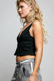 V-Neck Sleeveless Lace Ribbed Knit Top