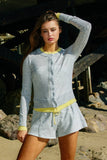 P5817 Contrast Binding Waist Drawstring Solid Terry Shorts