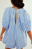 Striped U Neck Front Tie Loose Romper ZK1701
