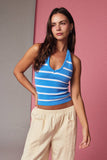 PT19558 Striped Textured Knit Halter Top - Fitted