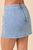 Mini Denim Skort With Front Pocket And Ribbon Bow