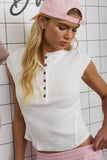WASHED EXPOSED SEAM HENLEY RIBBED KNIT TOP