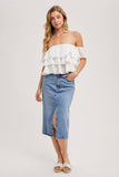 TEXTURED OFF-THE-SHOULDER TIERED CROP TOP